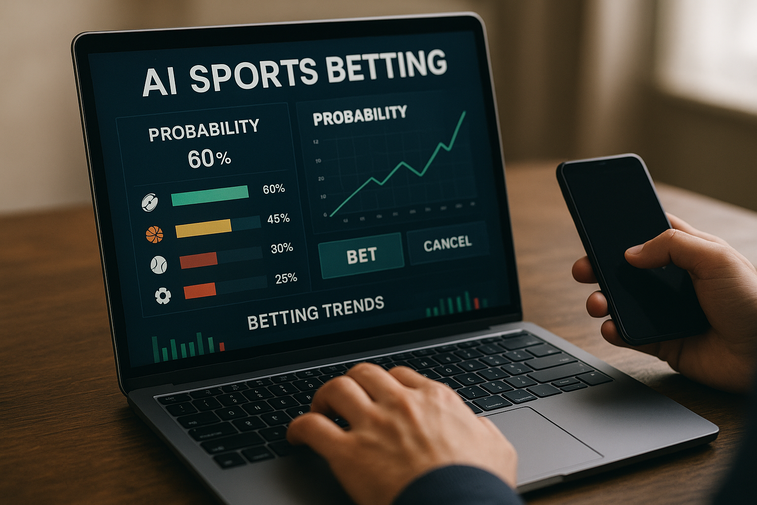 Person using a laptop and phone to follow sports betting markets